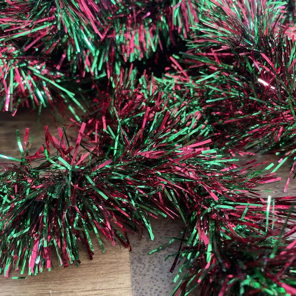 21 Feet Total Green & Red Wired Tinsel Garland 150” & 110”